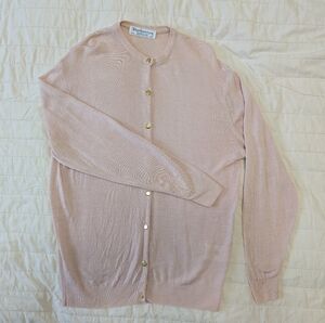 Burberrys of London Blush Pink Crewneck Cardigan 100% Merino Wool 38" / 97 cm